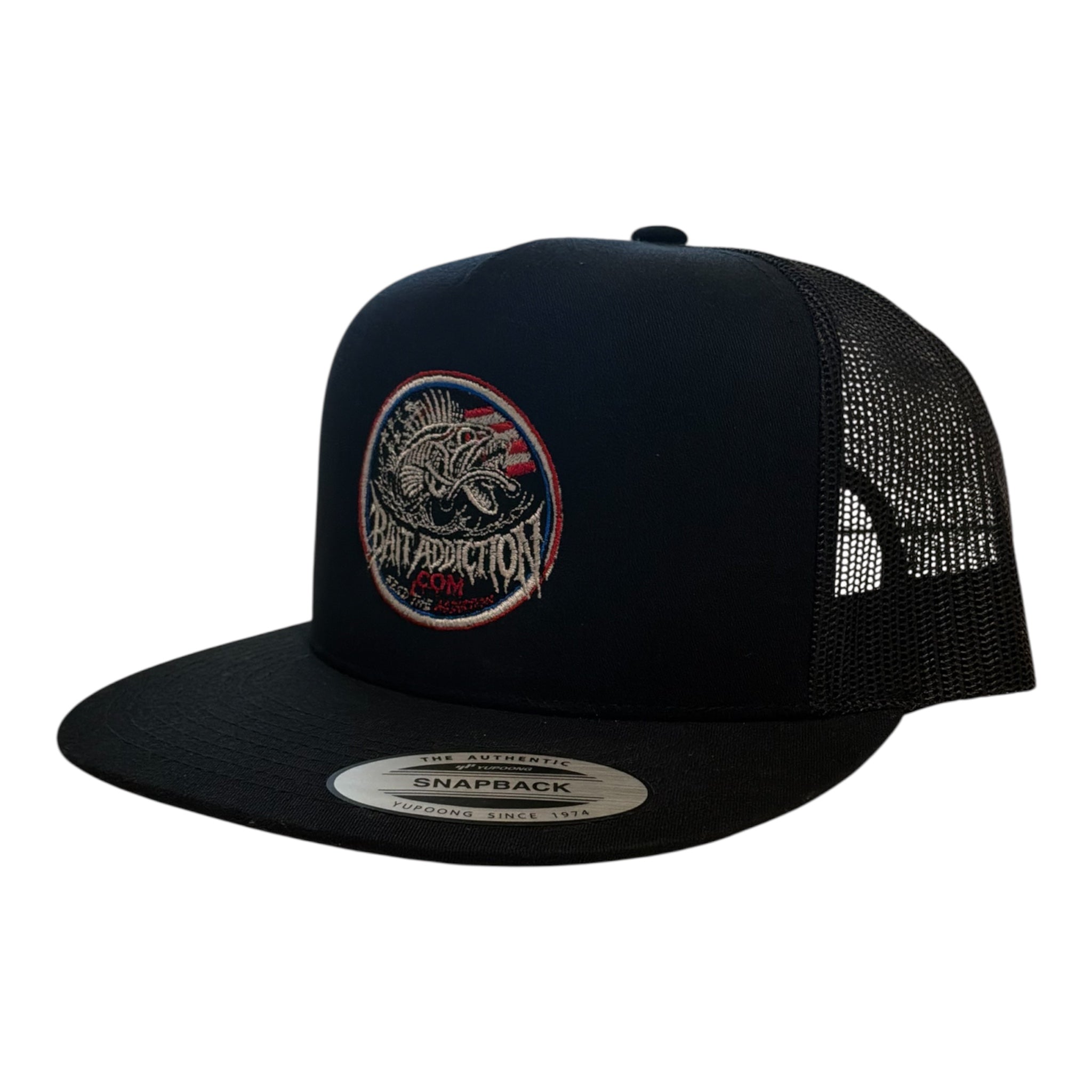 Flat bill trucker hat, black